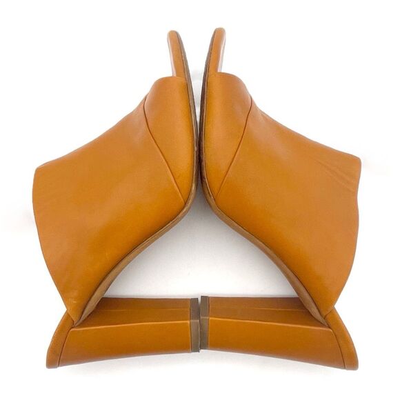 Vince Heath Leather Peep Toe High Block Heeled Mule Cognac Brown Women’s Size 8 - Picture 9 of 16